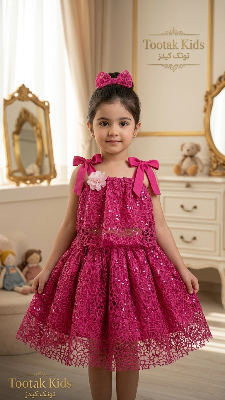 ست صورتی  پولکی کراپ و دامن دخترونه مدل پینک استار